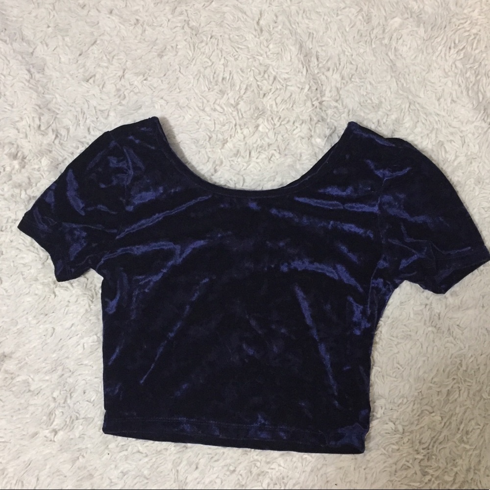 Blue crushed velvet crop top